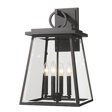 Z-Lite Broughton Outdoor Wall, 4-Light, 12.5 In.W x 13.25 In.L x 21 In.H, Black/Clear Beveled 521B-BK